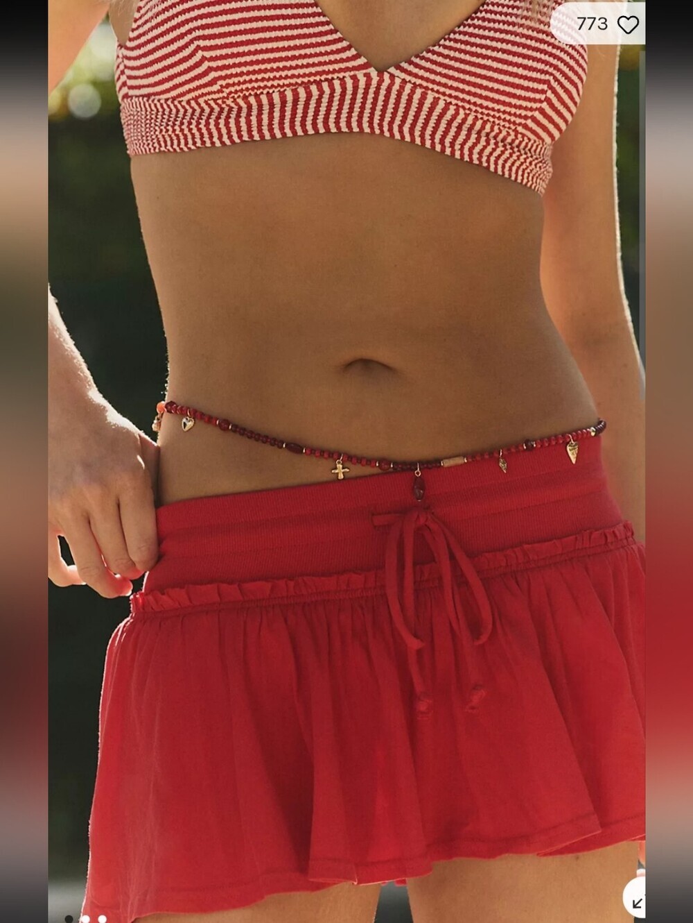 NWT! Free People, Liv Beaded Belly Chain, Red Coral, MSRP $38